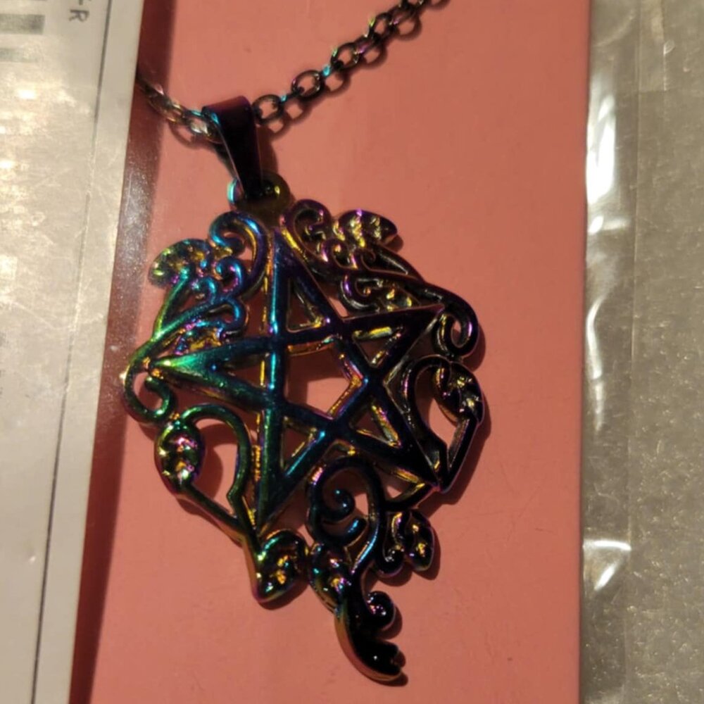 Rainbow Pentacle with Vine Necklace